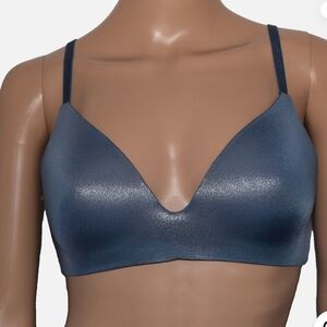 Victoria's Secret No-Wire Blue Metallic Plunge Bra Wireless 34C